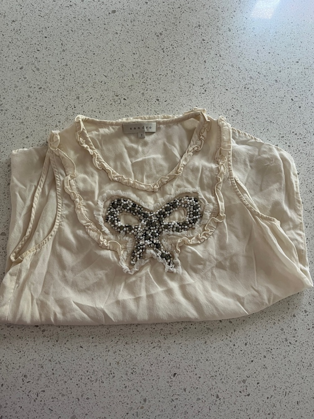 Sandro silk Cream Beaded Bow Embellished Sleeveless Top